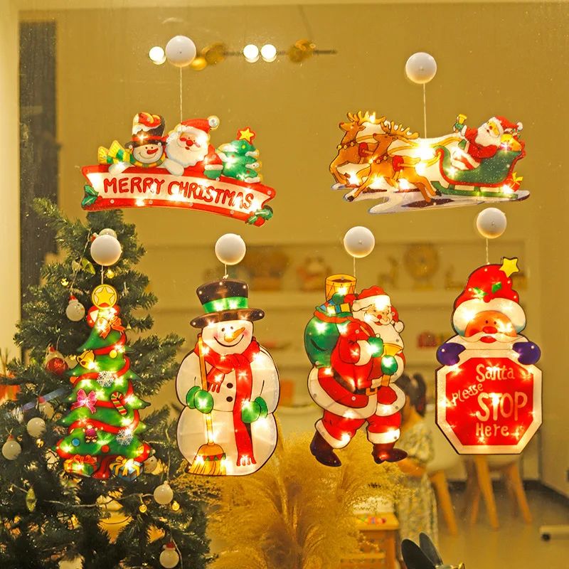 LED Christmas Window Hanging Suction Light – Festive Decorative Lamp for Home & Shop Display