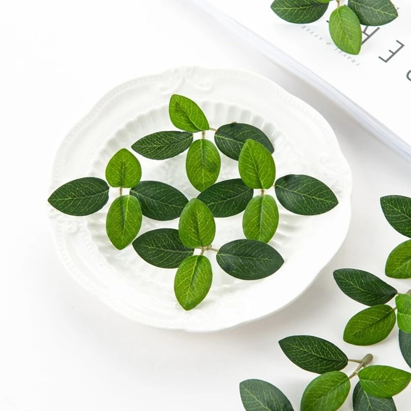 50Pcs Artificial Green Silk Tea Leaves | Realistic Foliage for Wedding Bouquets, DIY Wreaths & Holiday Home Decor
