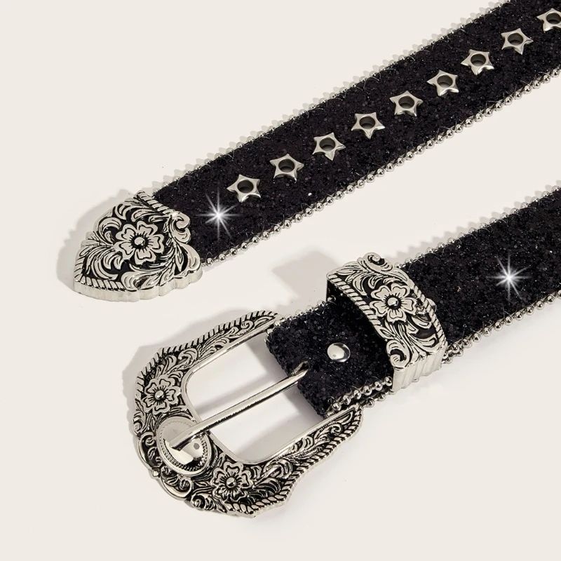 Glitter Sequined Waist Belt with Sparkling Buckle
