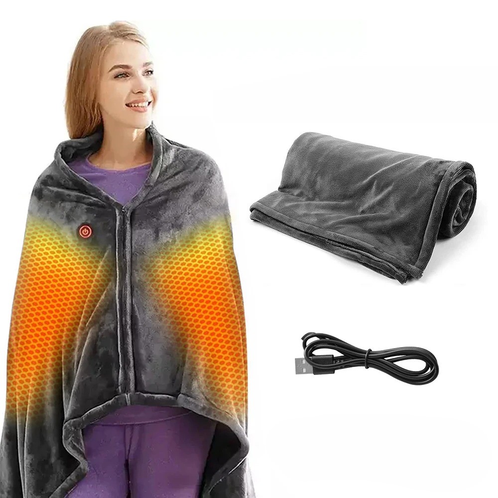 Wearable Heating Electric Blanket Shawl with USB, 3 Heat Levels, Coral Velvet, 8 Heating Areas – Fast & Safe Warming