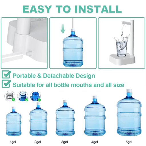 AquaTap Portable Electric Water Gallon Pump Smart Automatic Dispenser