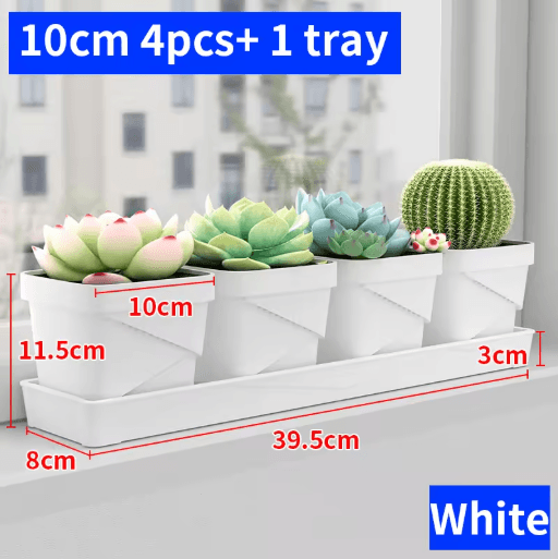 Square Ventilated Plastic Flower Pot Succulent Planter with Thick Drainage Tray