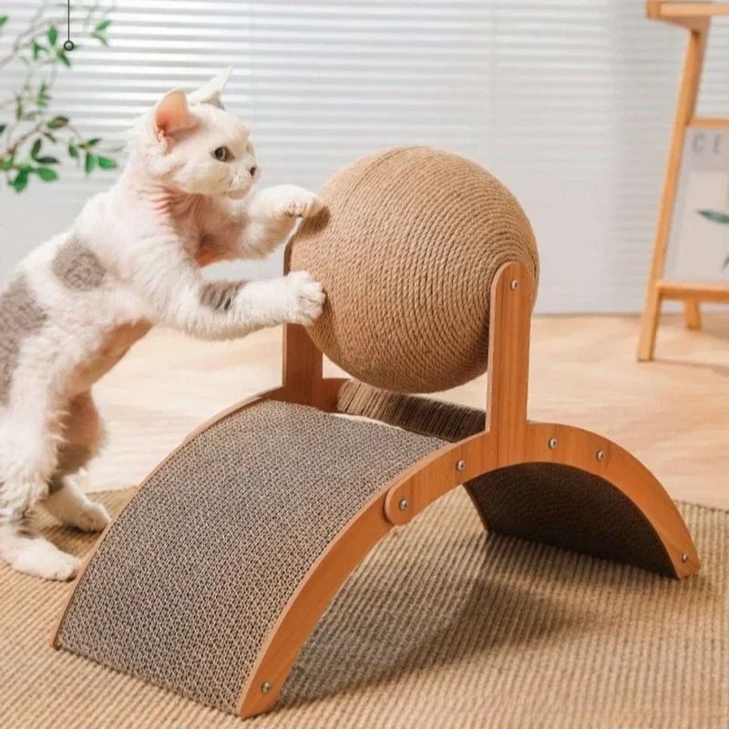 2-in-1 Wooden Cat Scratching Ball with Sisal Board