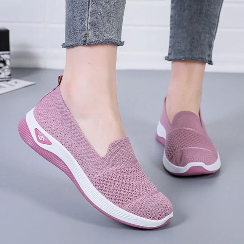 Breathable Knitted Wedge Heel Slip On Sneakers for Women