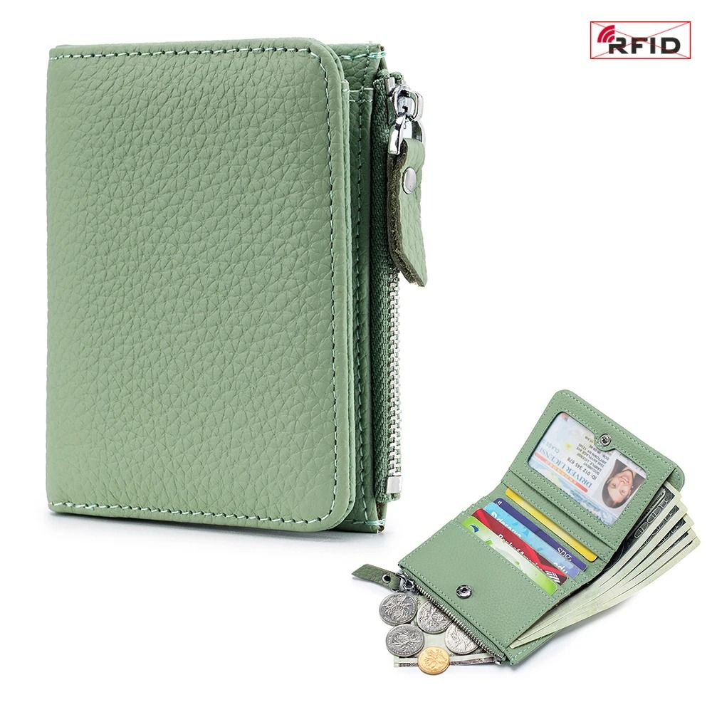 Genuine Leather Zip Wallet with RFID Protection