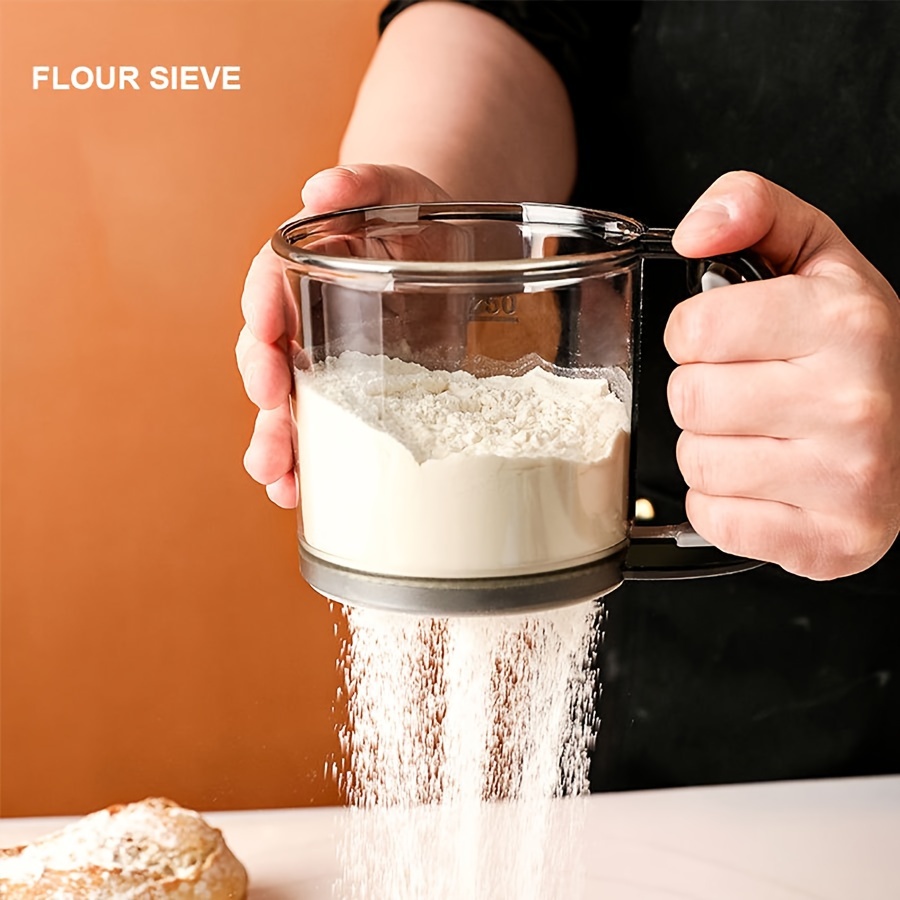 Transparent Flour Sieve, Semi-Automatic Flour Sifter with Hand Press Design, Non-Stick Kitchen Gadgets Baking Tools