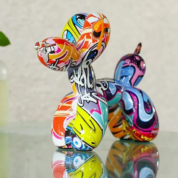 Colorful Resin Graffiti Balloon Dog Figurines for Interior Home Decoration, Artistic Animal Statue Crafts