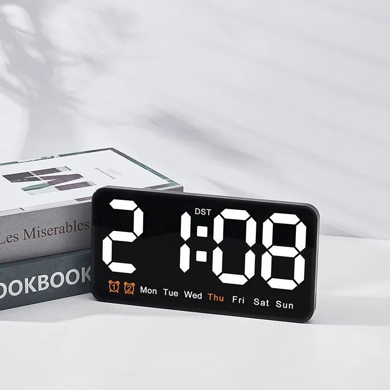 Voice Control Digital Wall Clock Large LED Display with Temperature and Dual Alarm