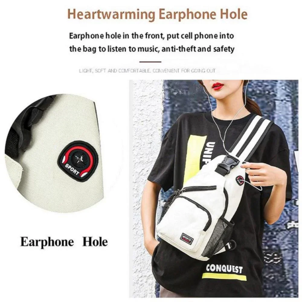 Multi-functional Men's and Women's, KISMIS Messenger Shoulder, Travel Backpack, Chest Bag with Headphone Hole