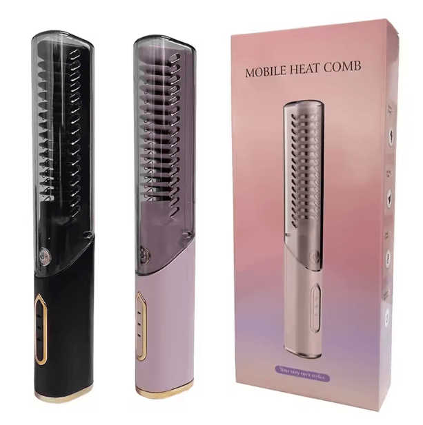 Portable Cordless Hair Straightener Brush – 2-in-1 Anti-Scald Styling Comb for Travel