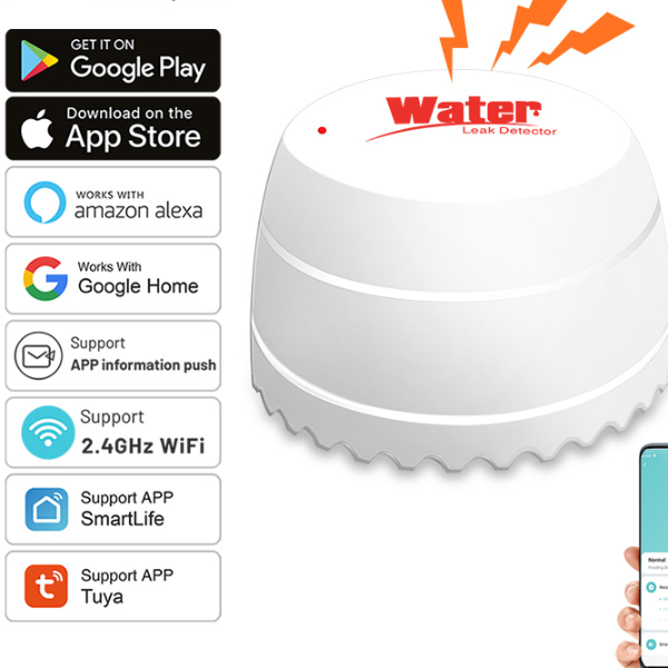 Smart Water Leak Detector Flood Sensor with APP Remote Monitoring | Flood Alert & Overflow Security for Alexa & Google