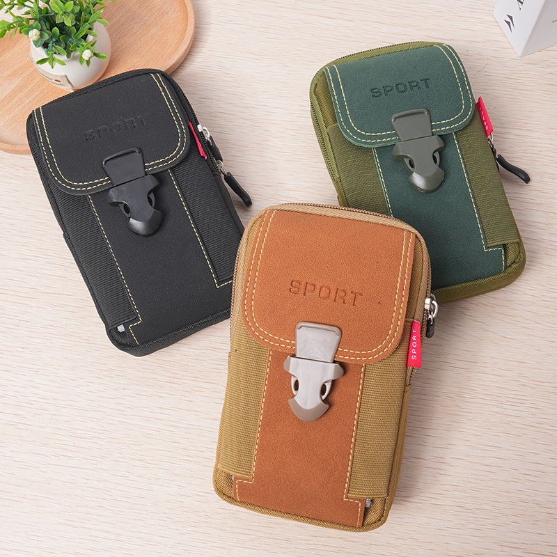 Outdoor Leather Mens Belt Backpack, Fashionable and Multifunctional Soft Bag, Travel Sports Phone Case, Belt Bag