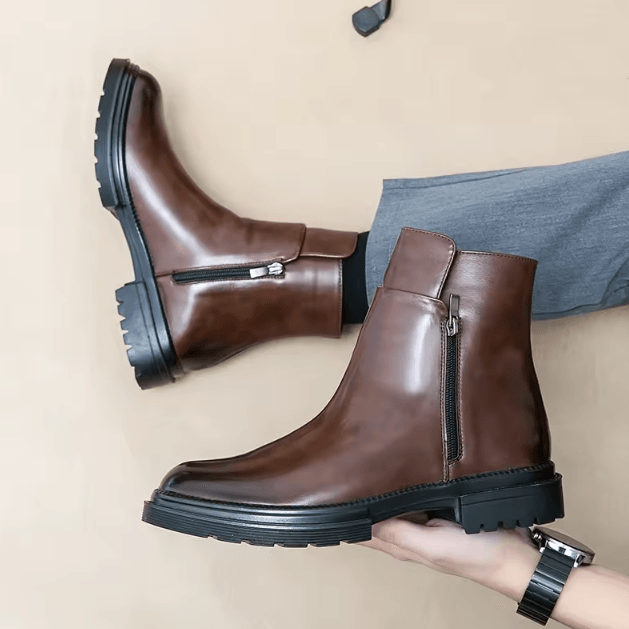 AscendElite Mens Height-Increasing Leather Chelsea Boots – British Style Casual Business Ankle Shoes
