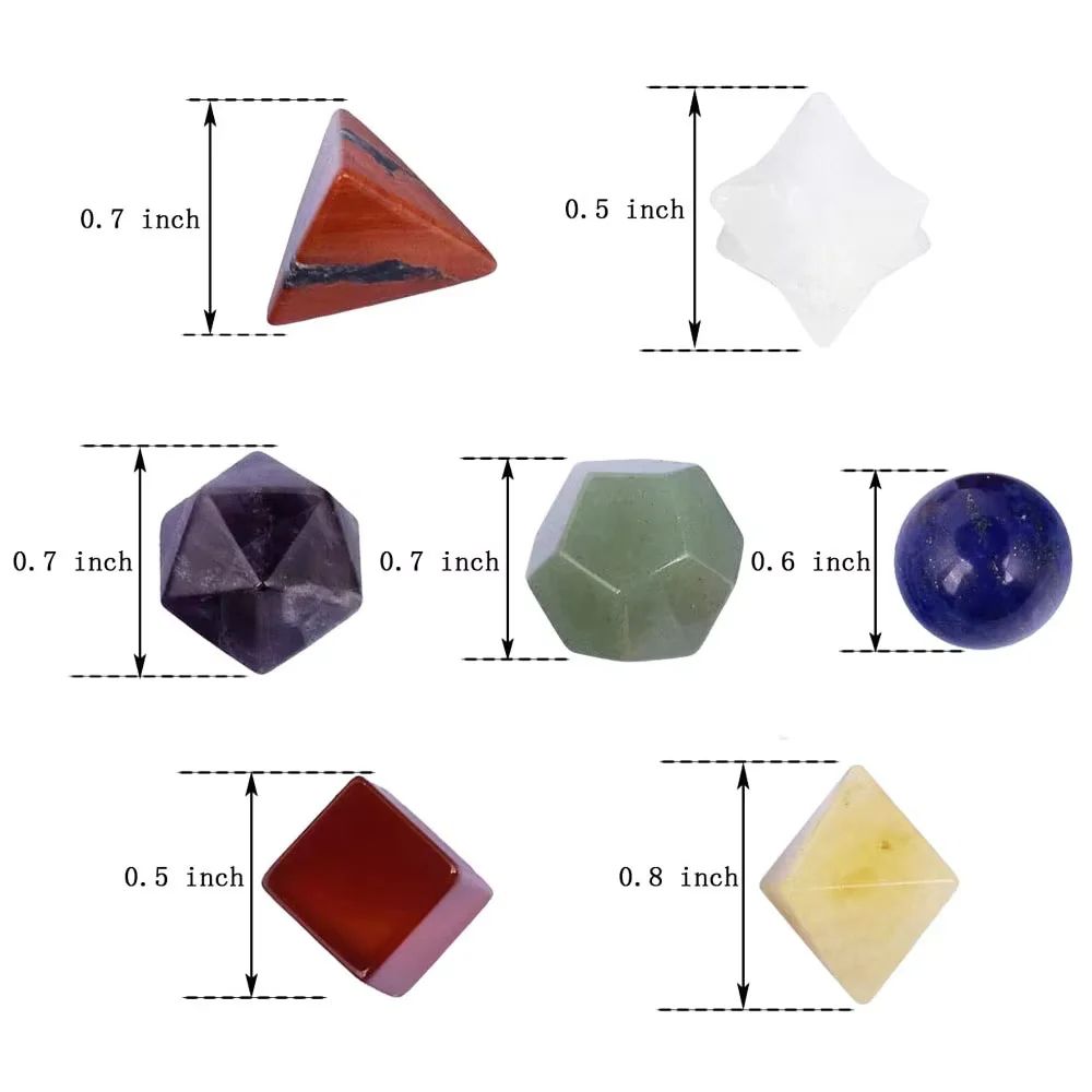 7 Piece Sacred Geometry Crystal Set Platonic Solids