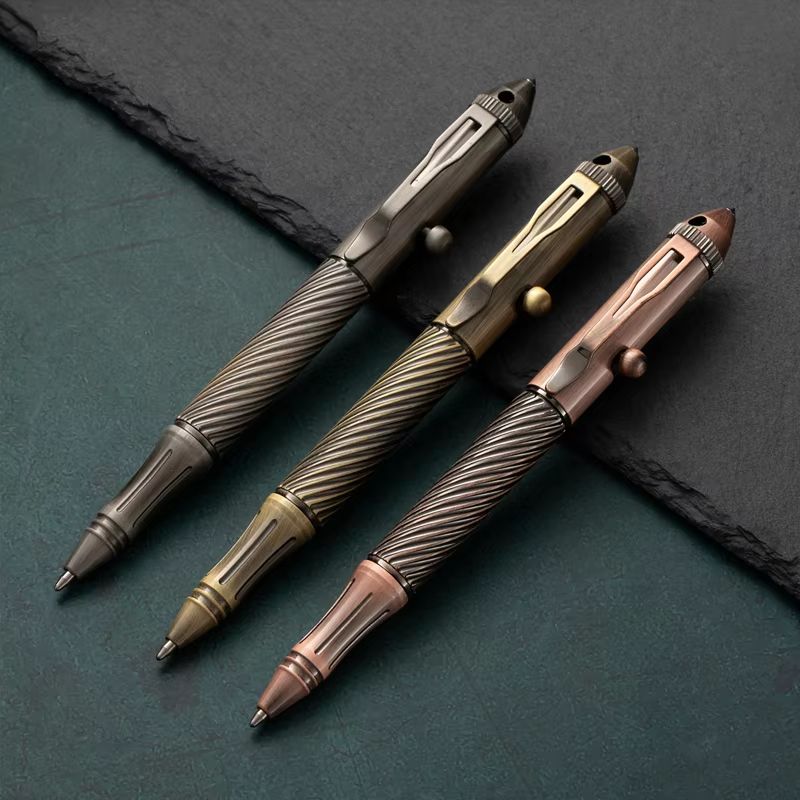 Retro Brass Bolt Action Tactical Pen Tungsten Steel EDC Writing Tool