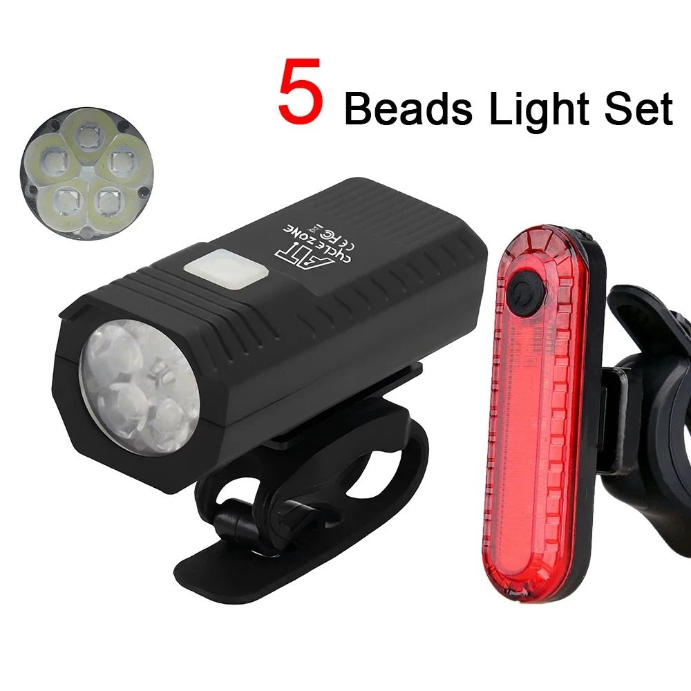 USB Rechargeable Bike Front Light and Taillight Set with Three Lighting Modes
