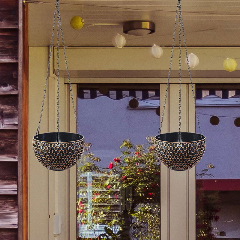 Imitation Rattan Woven Hanging Basket Flower Pot with Chain Home Garden Plant Holder