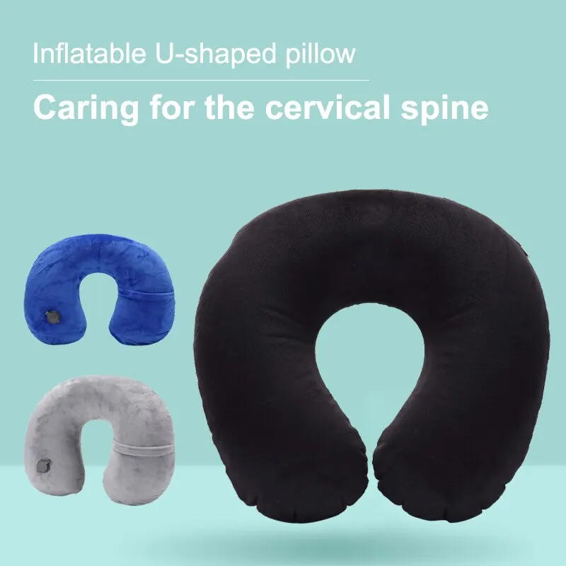 Portable Inflatable Travel Pillow for Neck & Cervical Spine Support Plush Cushion for Office & Sleep Comfort