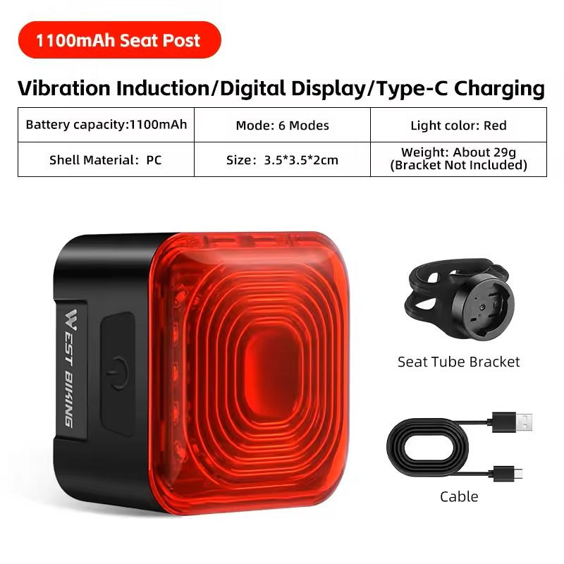 Bike Rear Light with Brake Sensing and Digital Power Display