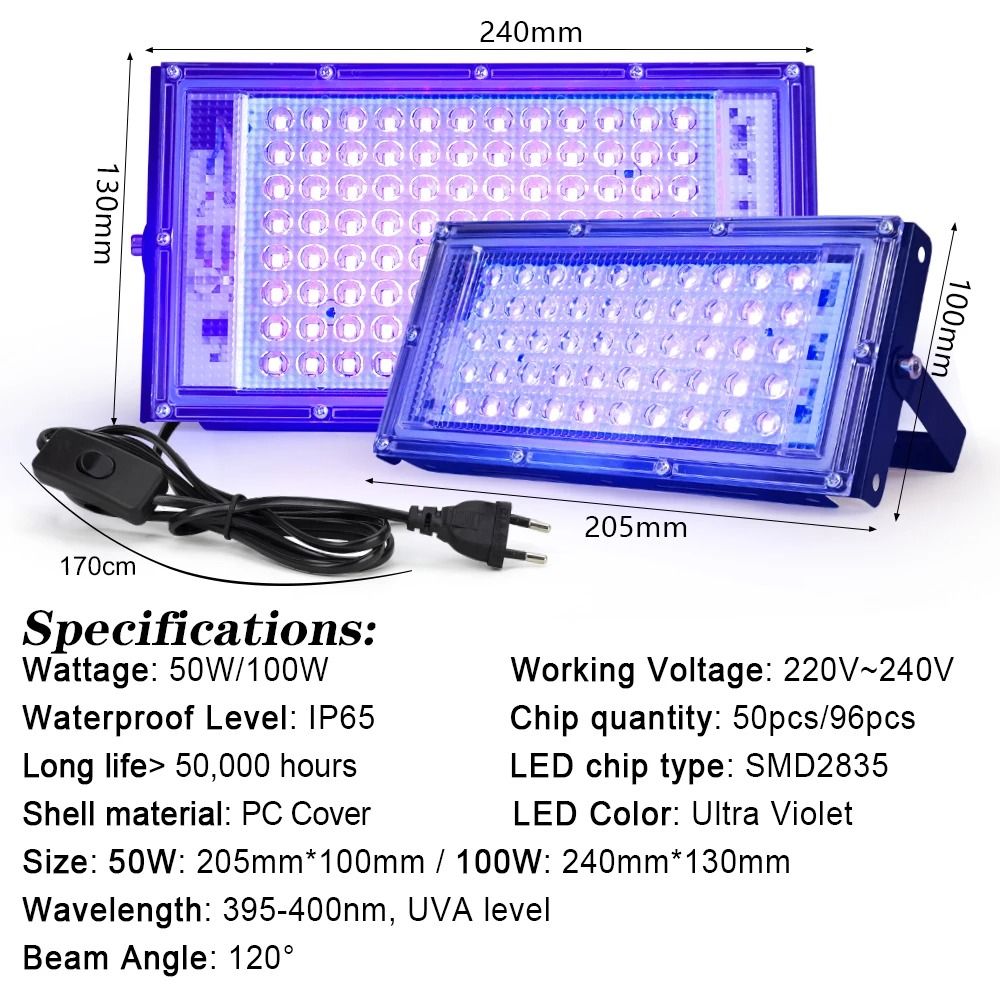 LED UV Floodlight 395nm 400nm Waterproof Ultraviolet Stage Lamp