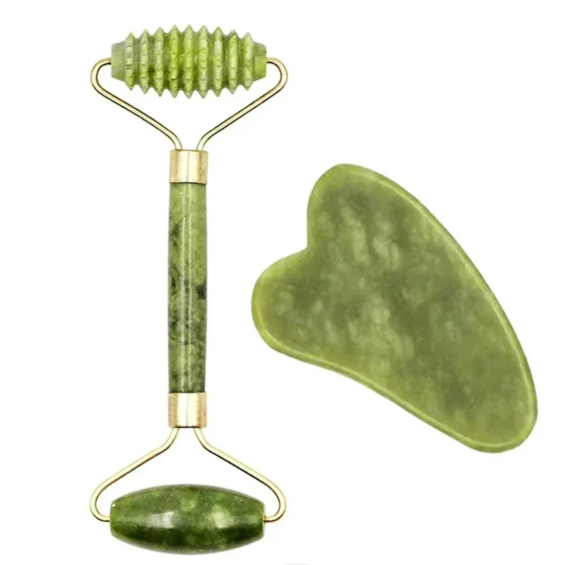 Premium Natural Jade Roller & Face Gua Sha, Stone Body Neck Massager, Eye Care Spa Massage Tools, Anti-Aging Visage