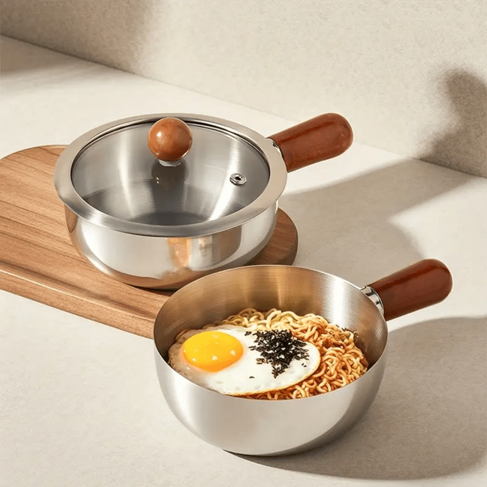 Pasta Cooker with Wooden Handle Induction compatible, Non-Slip Base Pot for Even Heat Distribution.