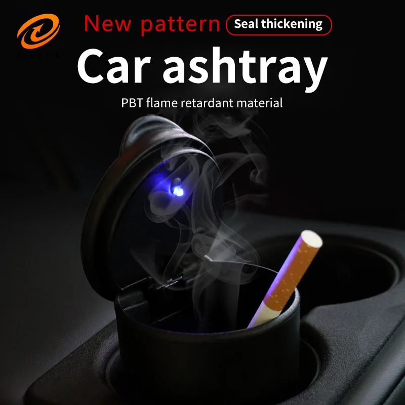 Portable Car Ashtray with LED Light, High Temperature Resistant Car Stall Ashtray with Cover, Creative Design