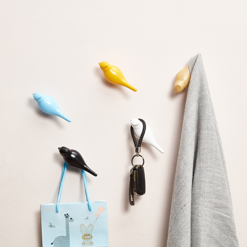 Creative Bird Wall Hook Resin Wood Grain Design, Animal Shaped Coat Hook