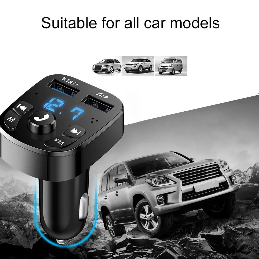 Bluetooth FM Transmitter Car Charger with Dual USB Fast Charging and MP3 Player