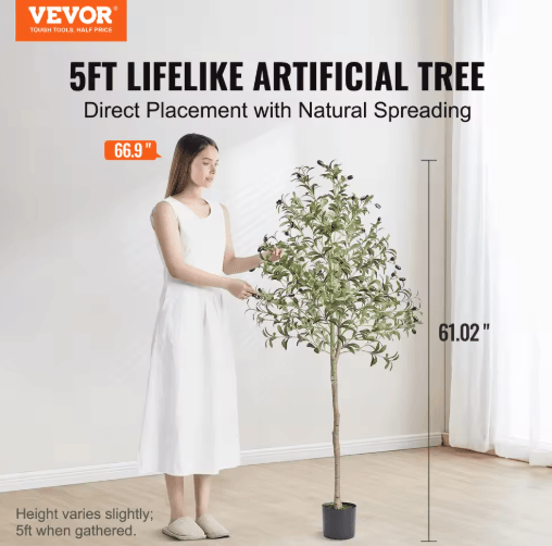 Artificial Olive Tree Tall Faux Indoor Plant with Pot Stable & Low-Maintenance Decor 4–6FT