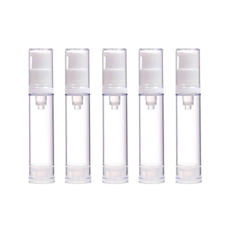 5-Piece Airless Pump Bottle Set (5ml/10ml/15ml) Leak-Resistant Refillable Travel Containers