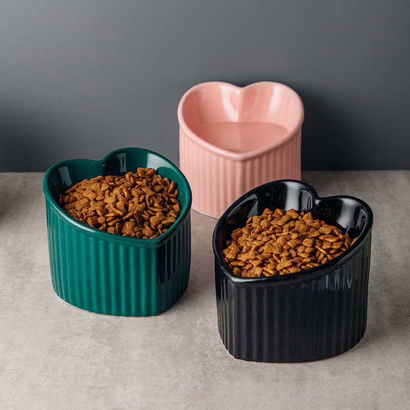 Slanted Elevated Cat Bowl Ceramic Tilted Cat Bowl with Anti Tip Stand