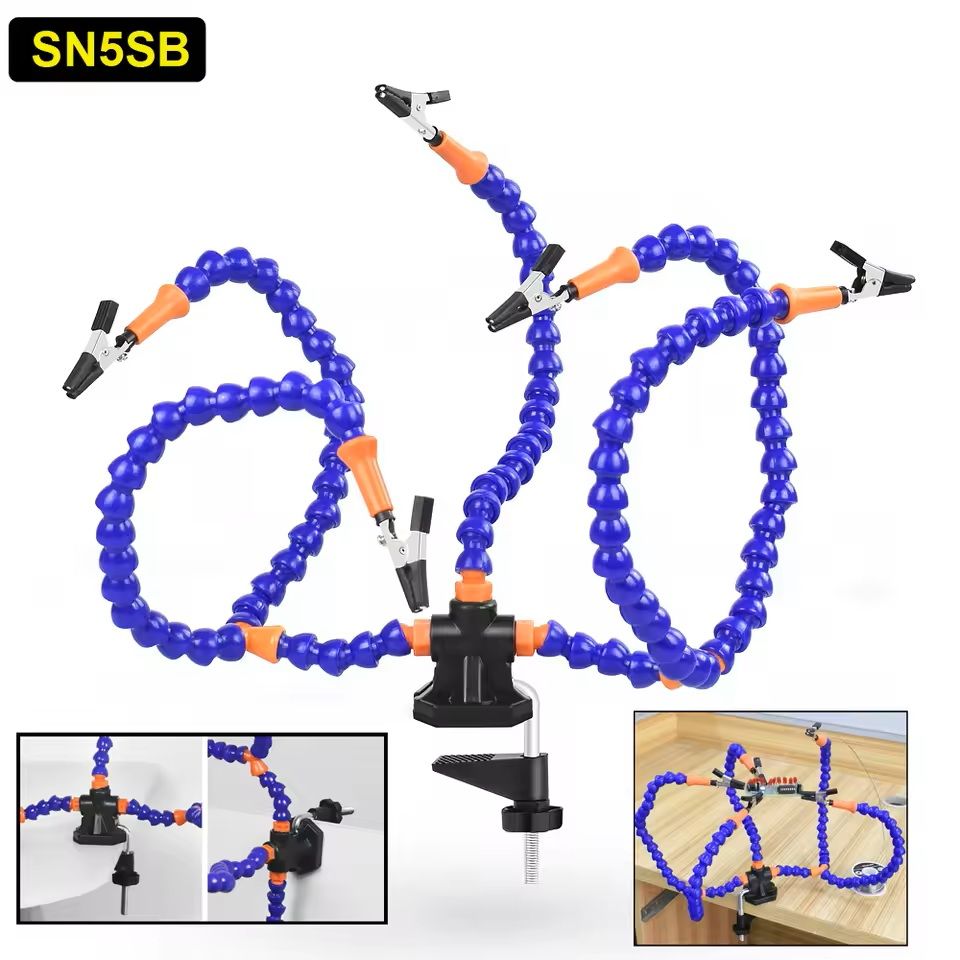 Soldering Station Helping Hand Tool With Flexible Arms And Clamp Base