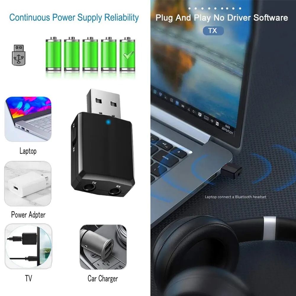 3 in 1 Bluetooth Audio Transmitter Receiver AUX RCA USB Wireless Adapter