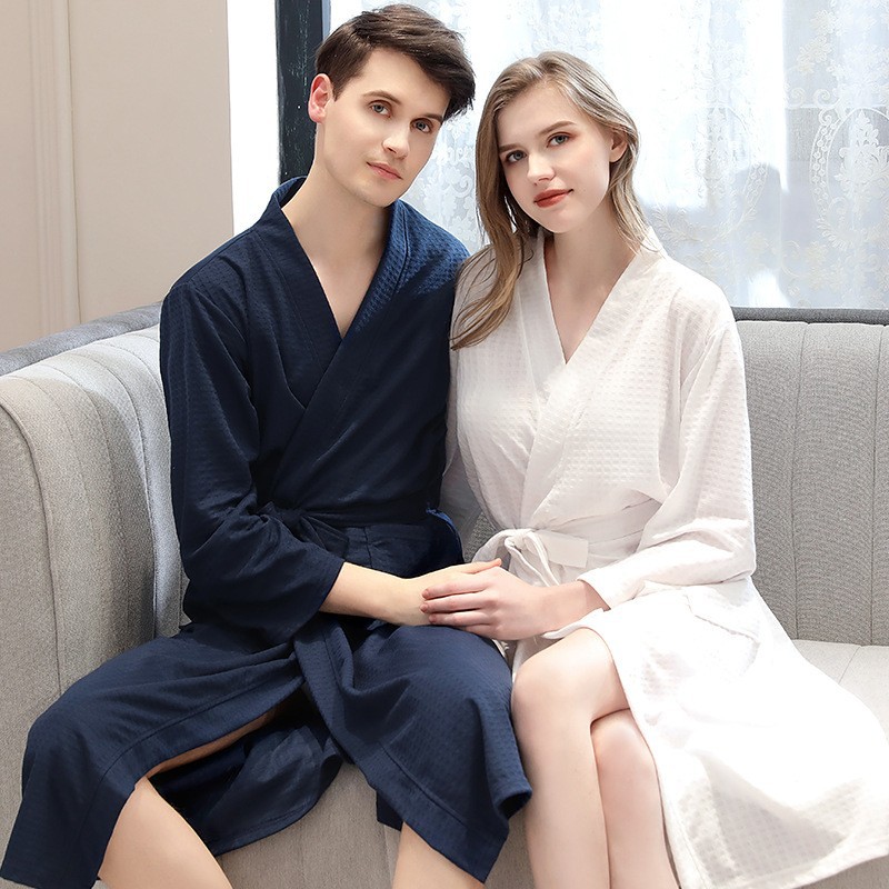 Quick-Drying Waffle Bathrobe, Men's and Women's Sauna Sweatshirt, Water-Absorbent Robe for Spring and Summer, Homewear