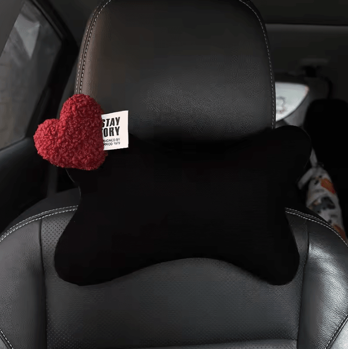 HeartRide Plush Car Neck Pillow – Cute Red Lover Hearts Headrest Support Cushion for Women