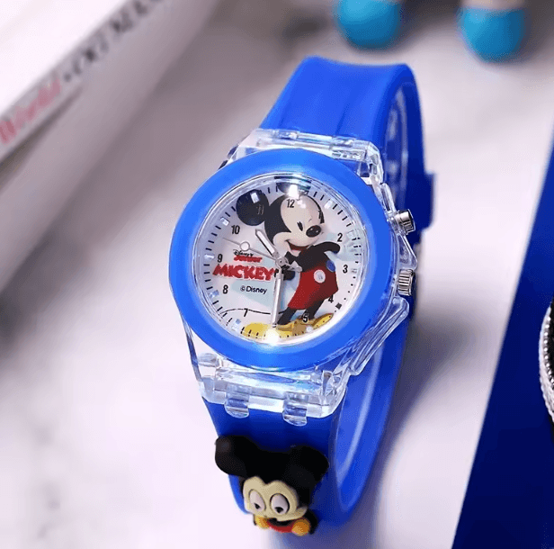 Disney Minnie Mickey Kids Light-Up Watch – Cartoon Flashing Silicone Wristwatch Toy