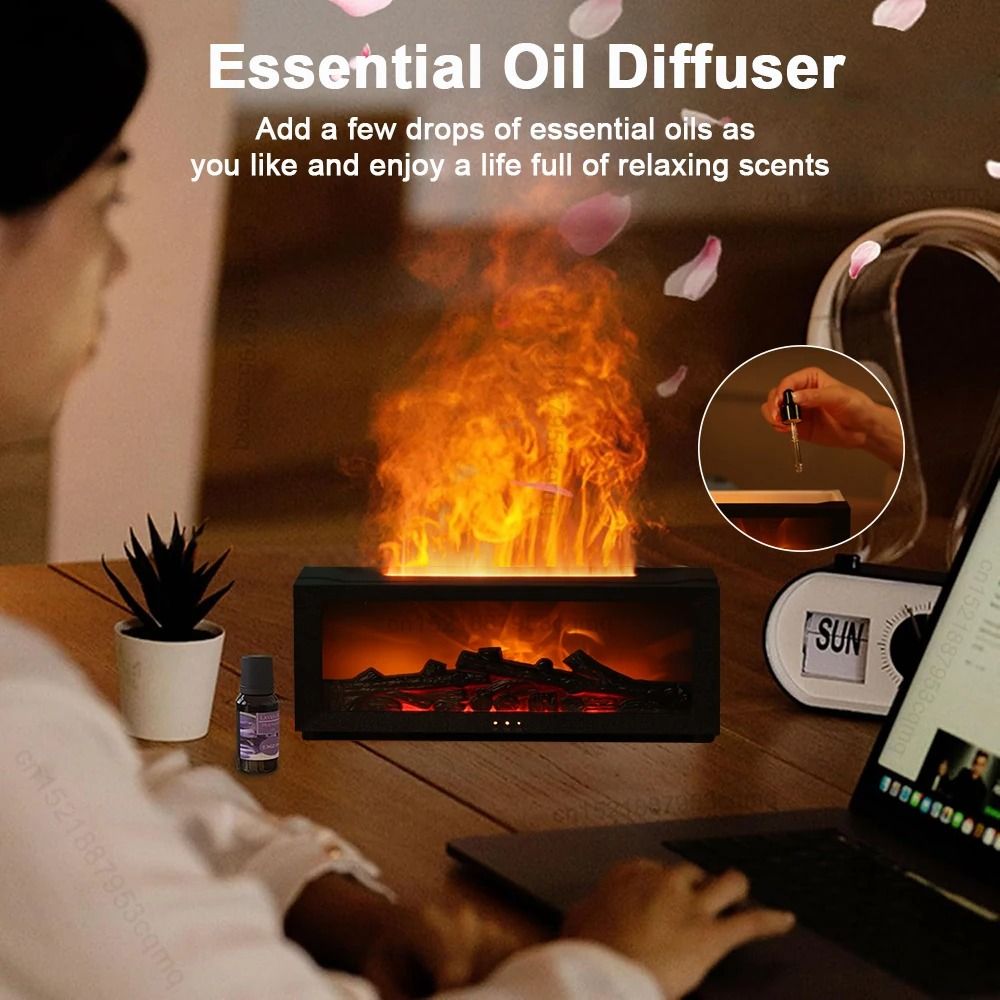 Flame Effect Aroma Humidifier Essential Oil Diffuser with RGB Light and Remote Control
