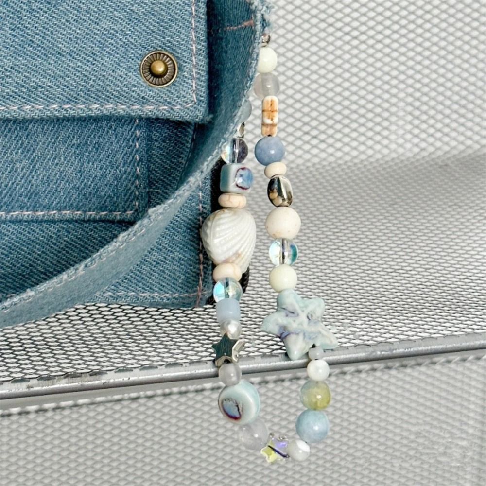Handmade Mobile Lanyard Jewelry Gift, Star Pearl Beaded Phone Chain Hanging Cord, Summer Phone Charms Strap