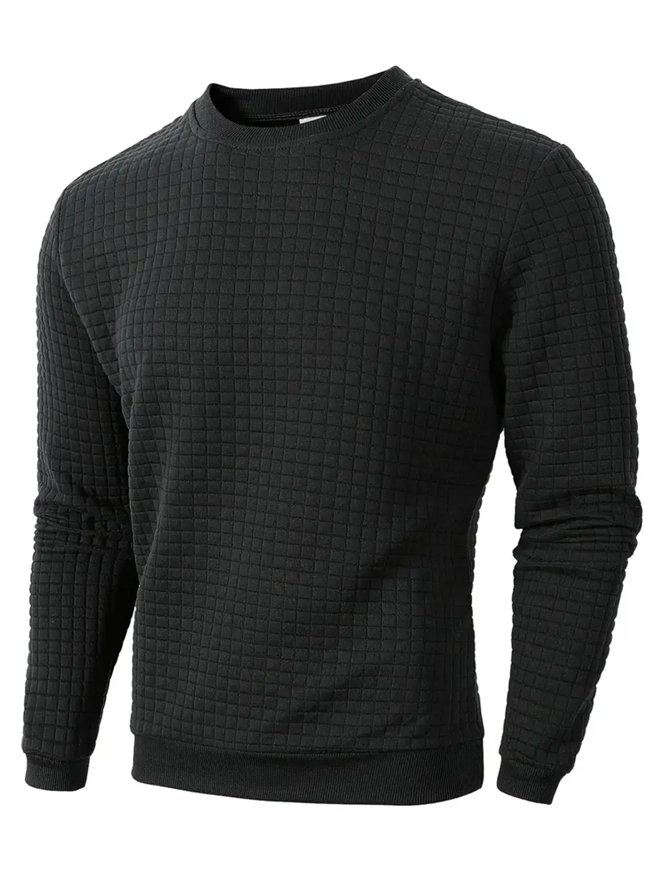 Autumn Mens Crew Neck Pullover, Solid Color Knitted Streetwear, Jacquard Check Sweatshirt Long Sleeve Warm Slim Sweaters