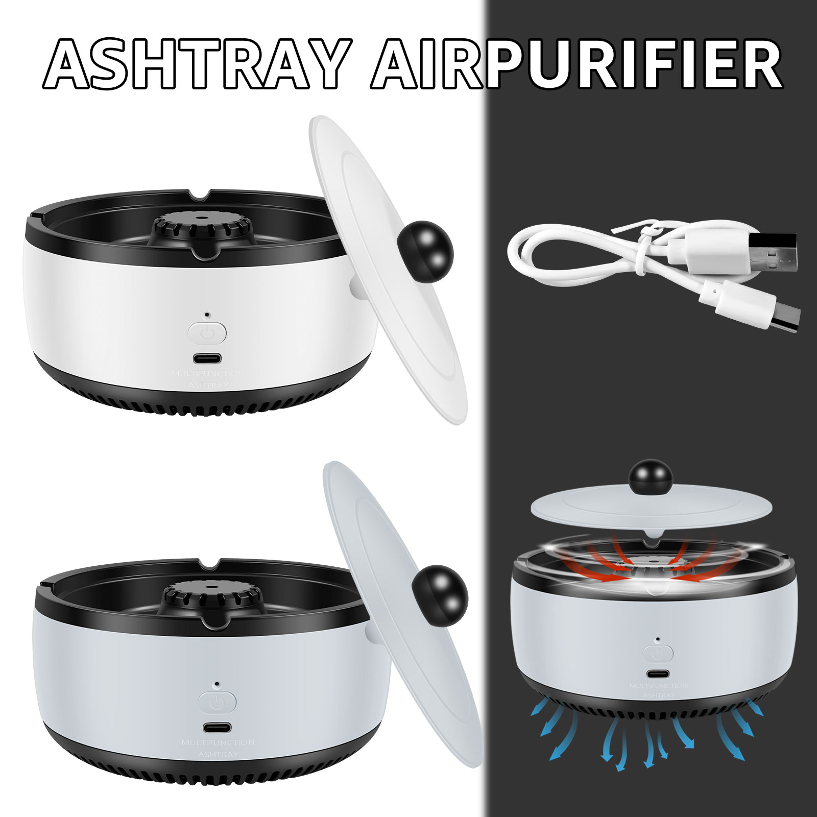 Purifier Ashtray, Smoking Accessories with Lid, Filter Second-Hand Smoke, Remove Odour for Family Office