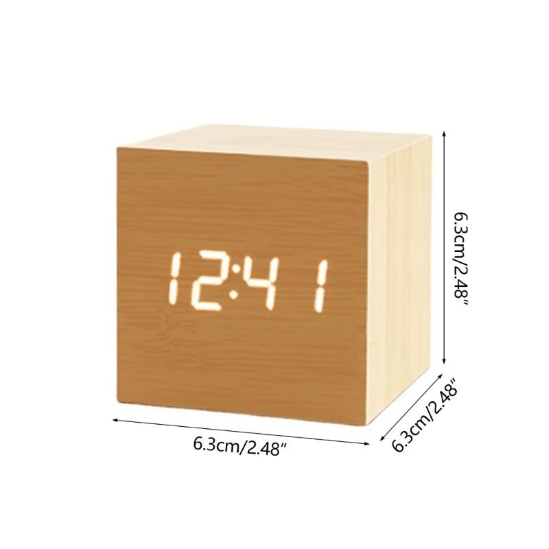 Wooden Cube Voice Control Alarm Clock