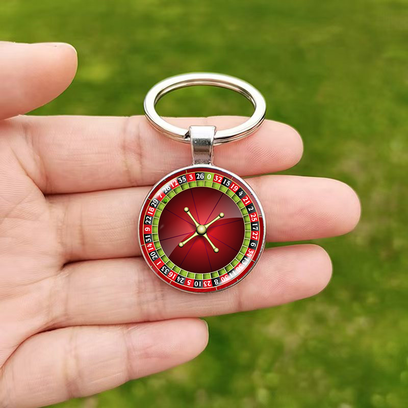 Roulette Wheel Keychain Lucky Charm Glass Pendant Keyring Gift for Men and Women