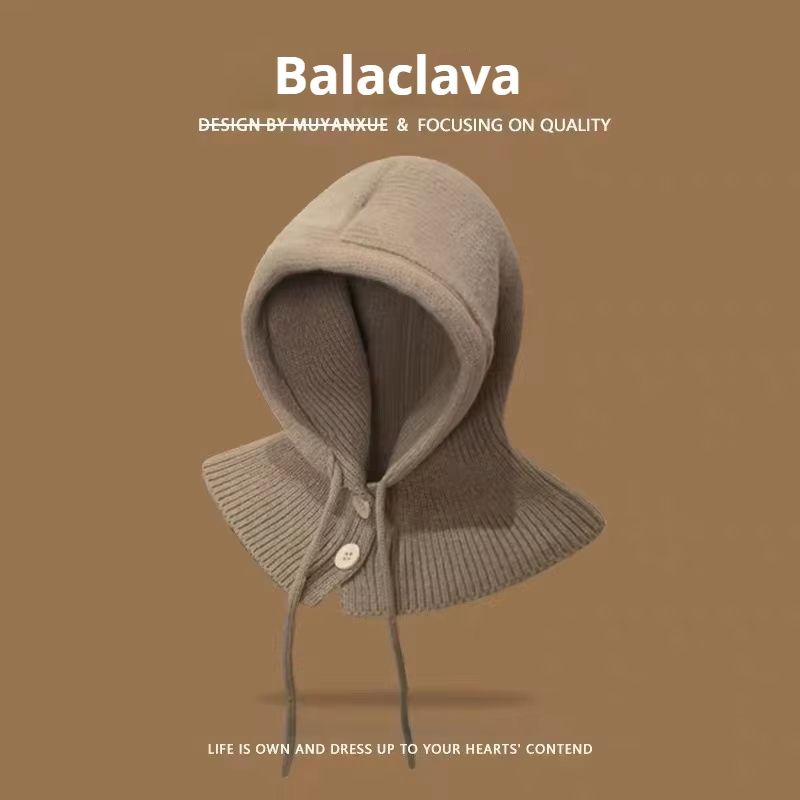 Women's Winter Windproof Balaclava Hat and Button Scarf Set