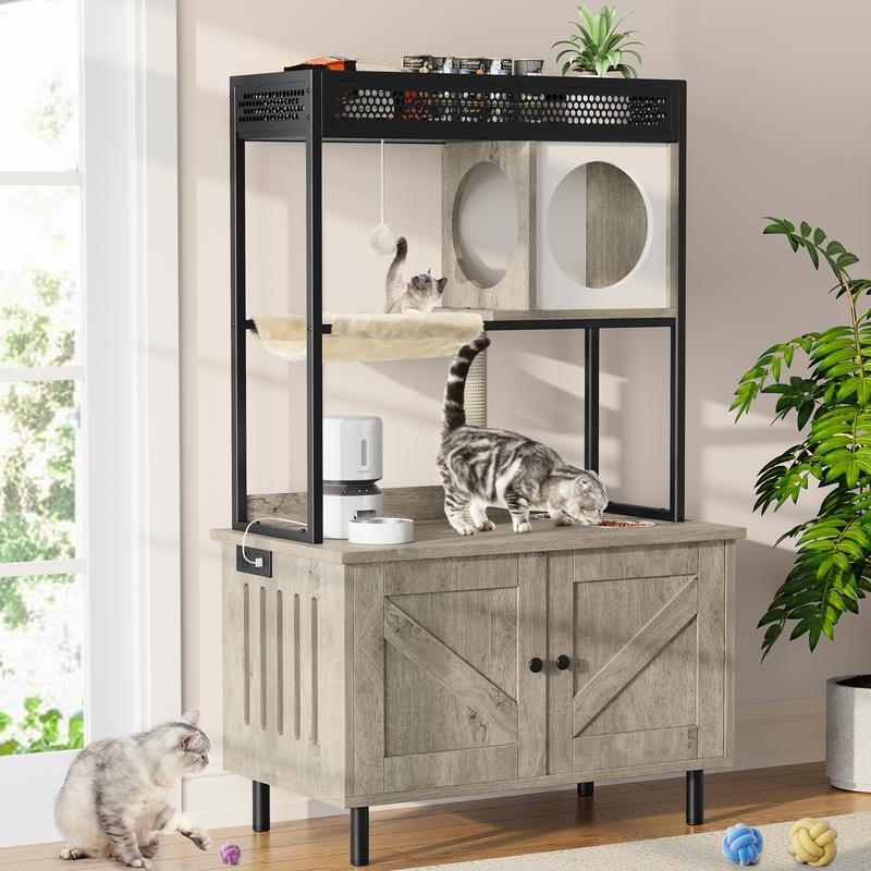 🔥 YitaHome Cat Hidden Litter Box Furniture with Shelves & Charging Station
