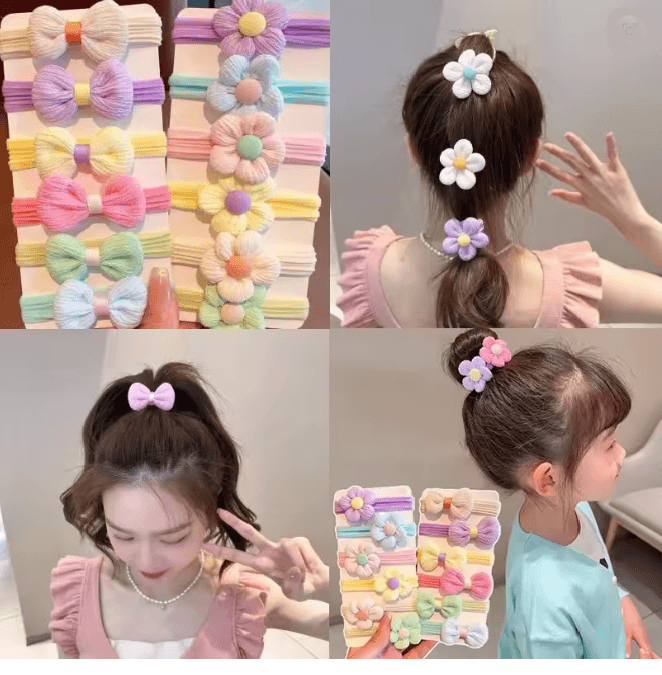 SweetBloom Princess Hair Ties Flower Bow Elastic Hair Bands Set