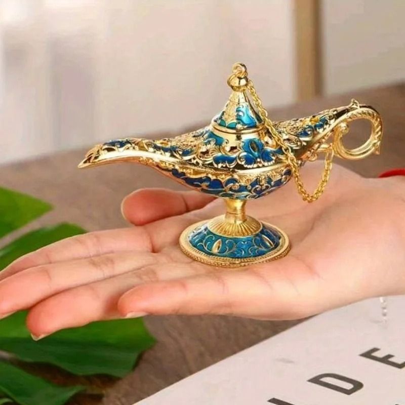 Vintage Aladdin Genie Lamp Metal Ornament European Retro Magic Decor Piece