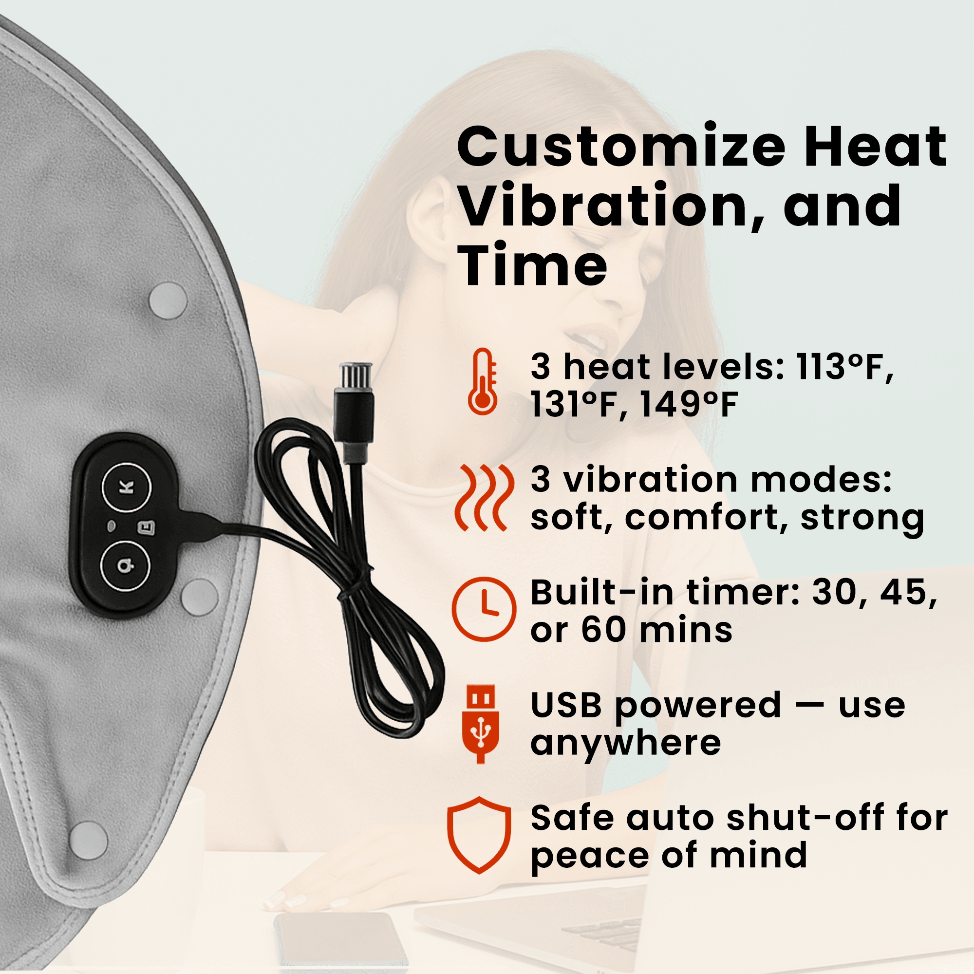 Electric Heating Neck and Shoulder Massager with Infrared Therapy and Vibration