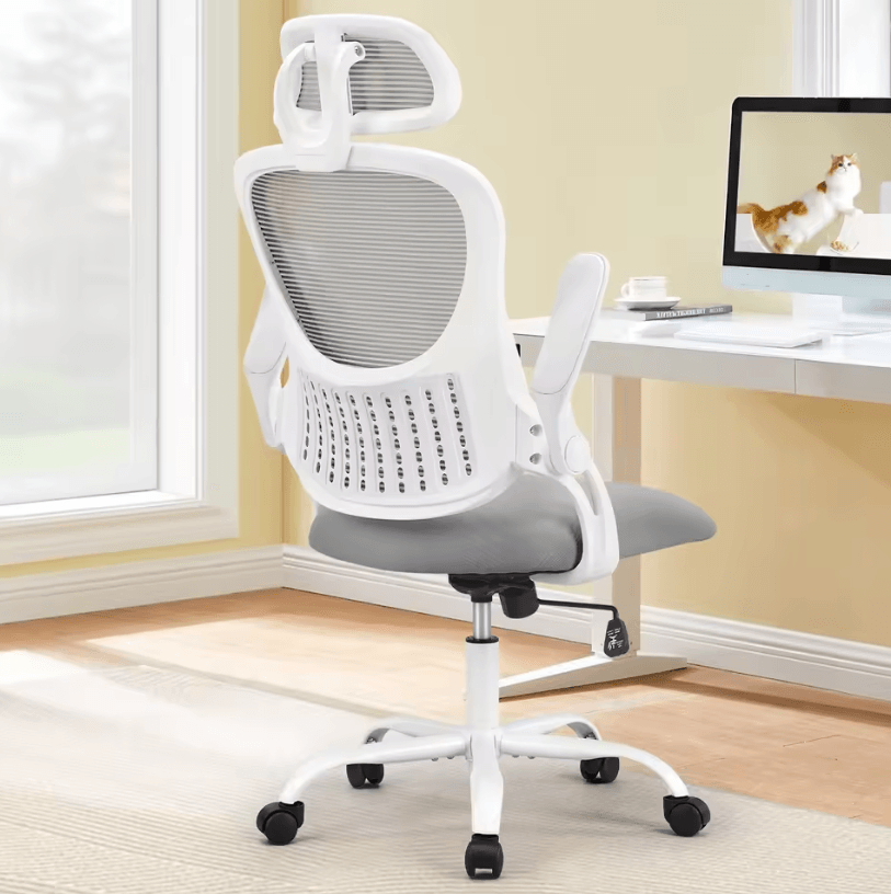 Ergonomic Mesh Office Chair – Adjustable Headrest, Flip-Up Arms and Lumbar Support for Home Office