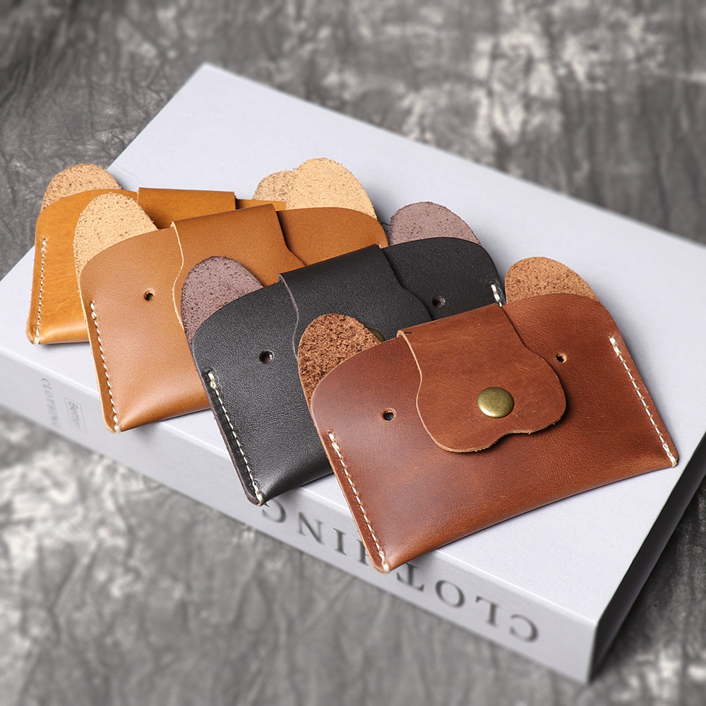 Creative Leather Card Holder, Cute Cartoon Puppy Design, Top Layer Cowhide ID and Cash Bag
